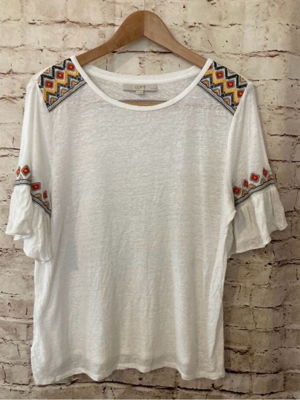 LOFT White Blouse with Colorful Embroidery